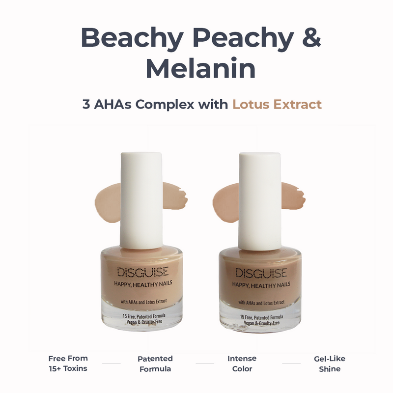 Happy, Healthy Nail Polish Combo Beachy Peachy 114 + Melanin 113: 21 TOXIN FREE | WITH AHA & LOTUS EXTRACT | STRENGTHENS & REPAIRS NAILS
