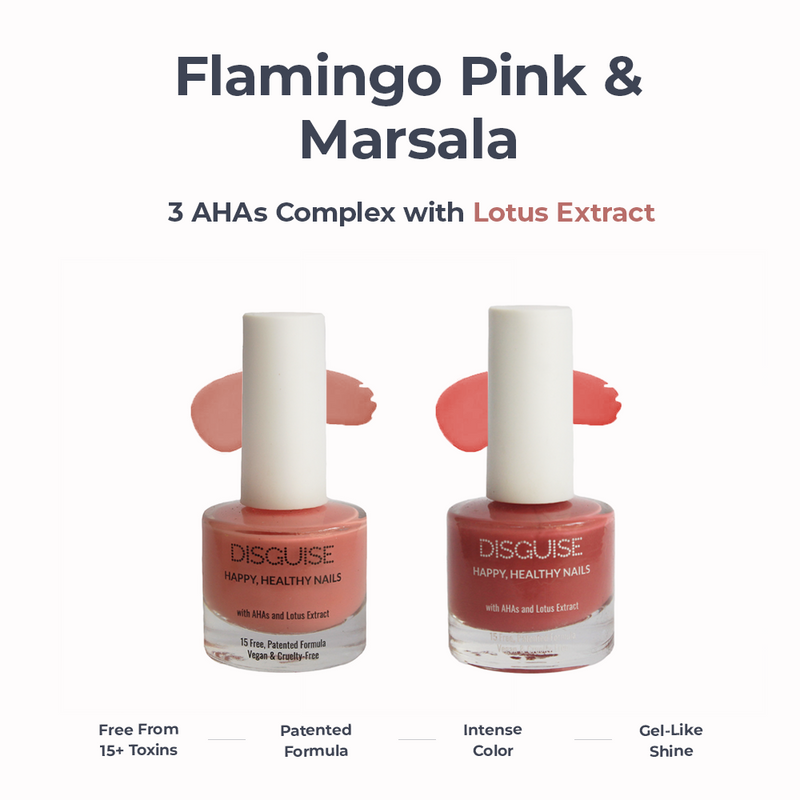 Flamingo Pink 111 + Marsala 110 - Nail Colour, 21 TOXIN FREE | WITH AHA & LOTUS EXTRACT | INTENSE COLOR