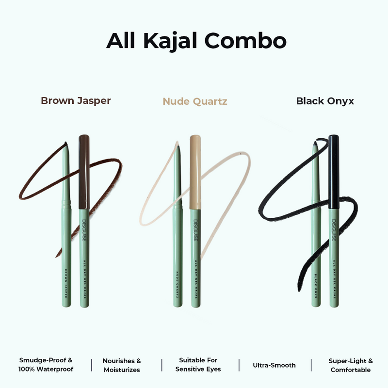 All Day Gel Kajal Black, Brown and Nude Combo: SMUDGEPROOF | INTENSE COLORS | OPTHALMOLOGICALLY TESTED