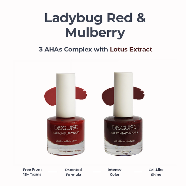 Ladybug Red 102 + Mulberry 101 - Nail Colour, 21 TOXIN FREE | WITH AHA & LOTUS EXTRACT | INTENSE COLOR