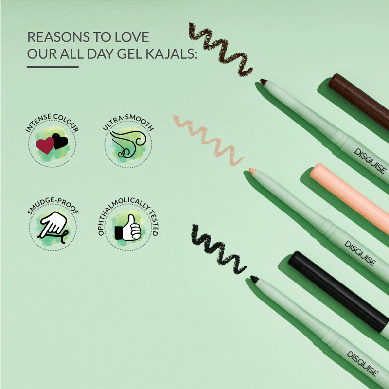 All Day Gel Kajal Black, Brown and Nude Combo: SMUDGEPROOF | INTENSE COLORS | OPTHALMOLOGICALLY TESTED