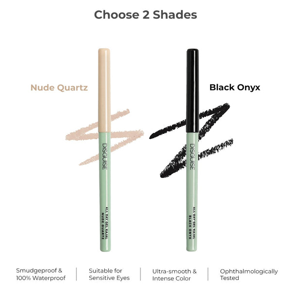 All Day Gel Kajal Black and Nude Combo: SMUDGEPROOF | INTENSE COLOR | OPTHALMOLOGICALLY TESTED